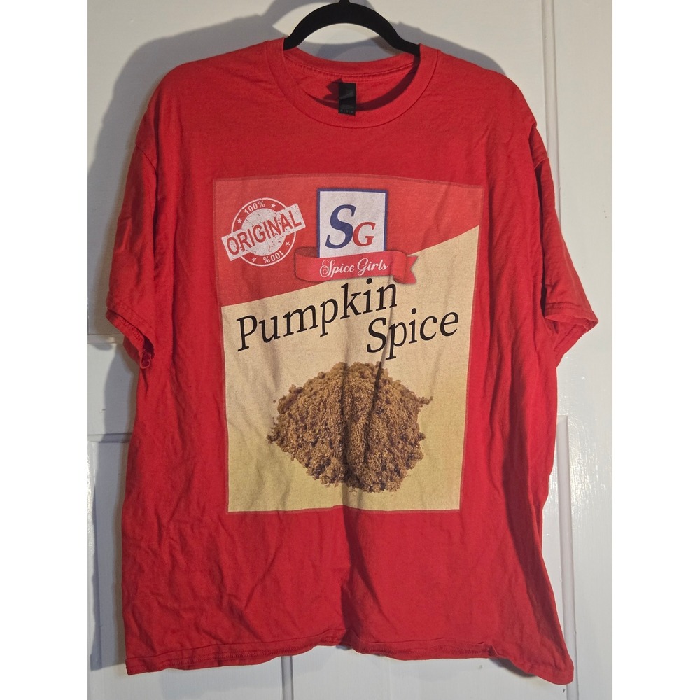 Gildan Mens Spice Girls Pumpkin Spice Graphic T-Shirt Red XL Parody Humor Tee
